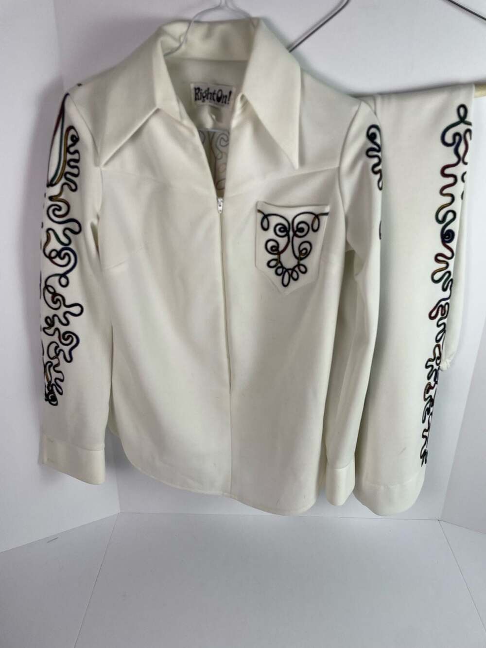 Vintage Right On! by Estivo 70s 2 Piece Set Embroidered Jacket & Flare Pants S